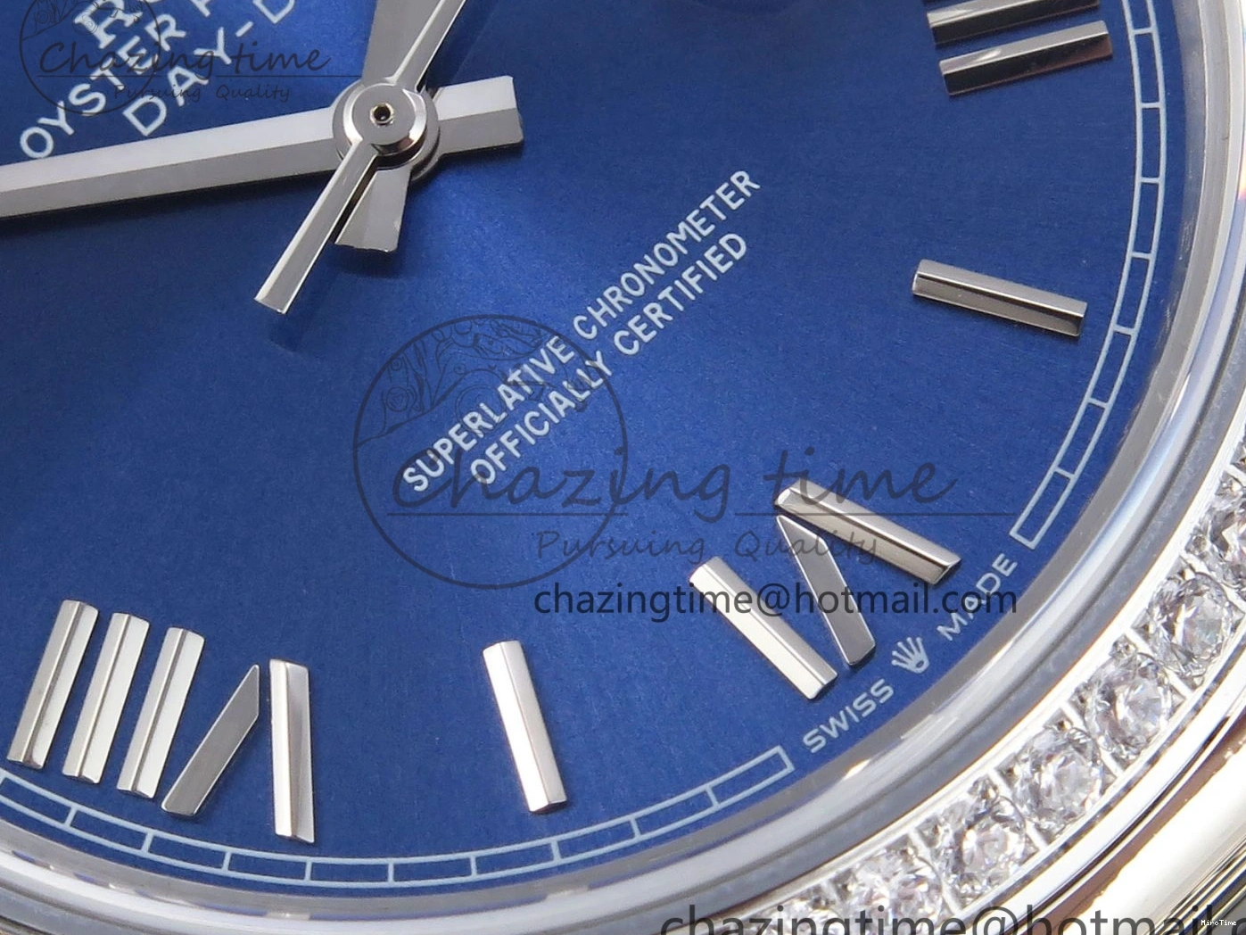 MiroTime 0426 QuickDry DayDate 40 SS GSF Gain Weight Blue Roman Dial Diamonds Bezel on President Bracelet A 1917
